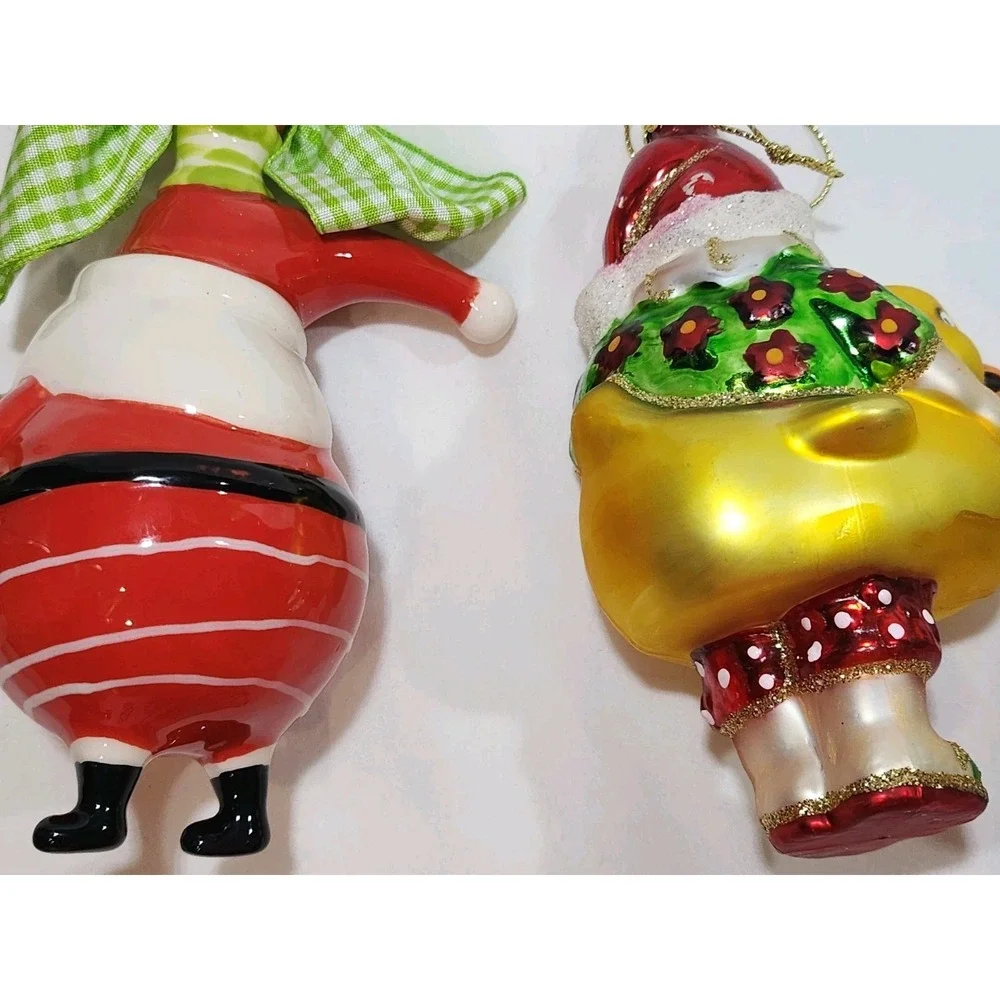 (3)Christmas Bead & Sequin & (1) Glass Ornament~Santa, Santa W/Duckie,Peacock